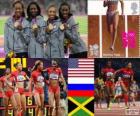 Лёгкая атлетика 4 x 400 м женщины подиум, Соединенные Штаты, Россия и Ямайка, Лондон 2012